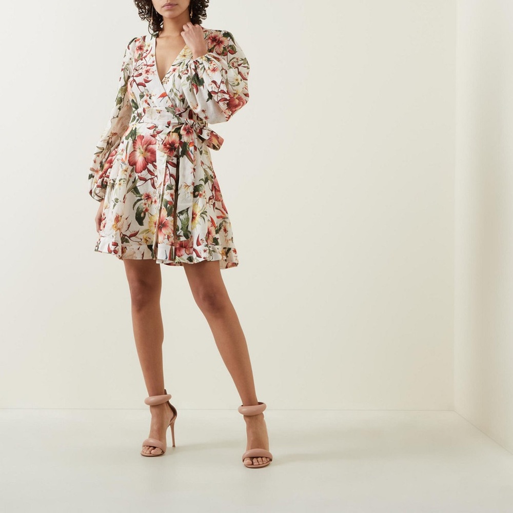 ZIMMERMANN LINEN LEXI FLORAL WRAP DRESS - Picture 1 of 9